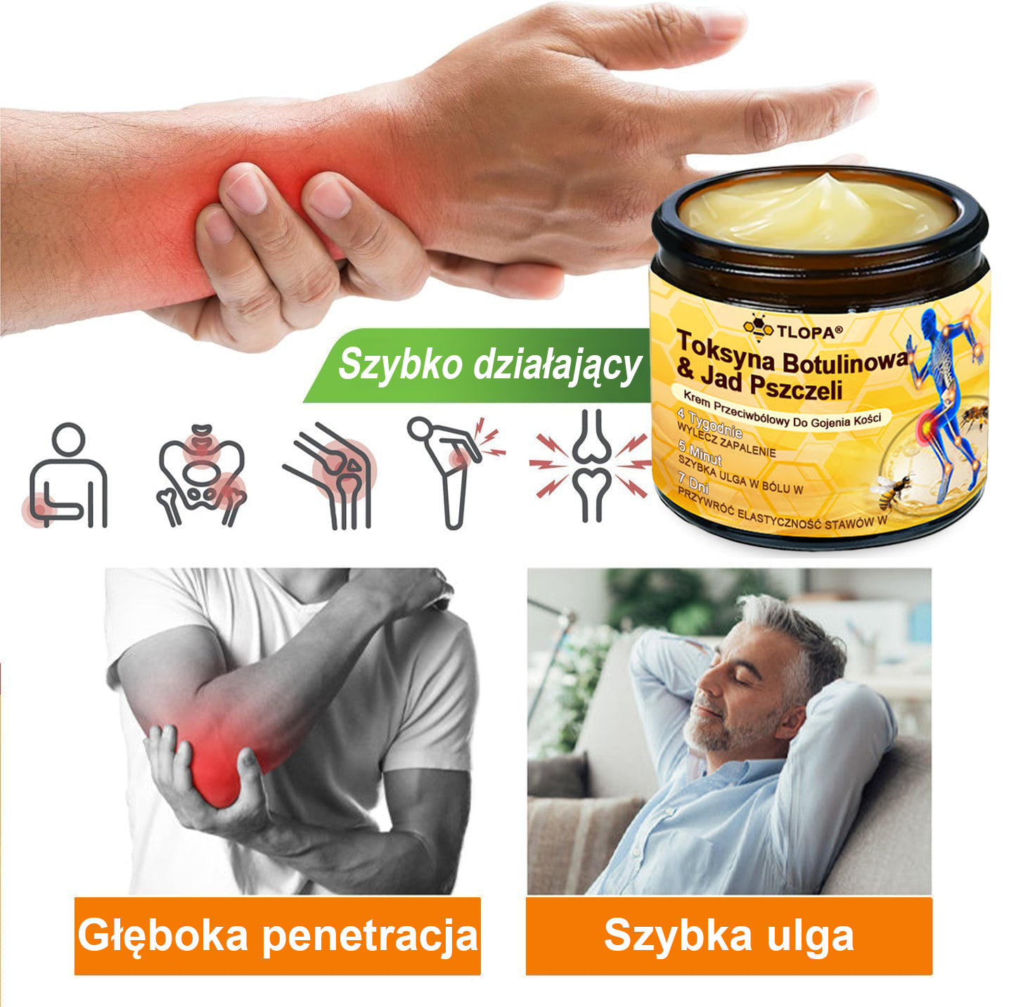 ✅ TLOPA® Przeciwbólowy krem wspierający regenerację kości z toksyną botulinową i jadem pszczelim 🐝🐝
