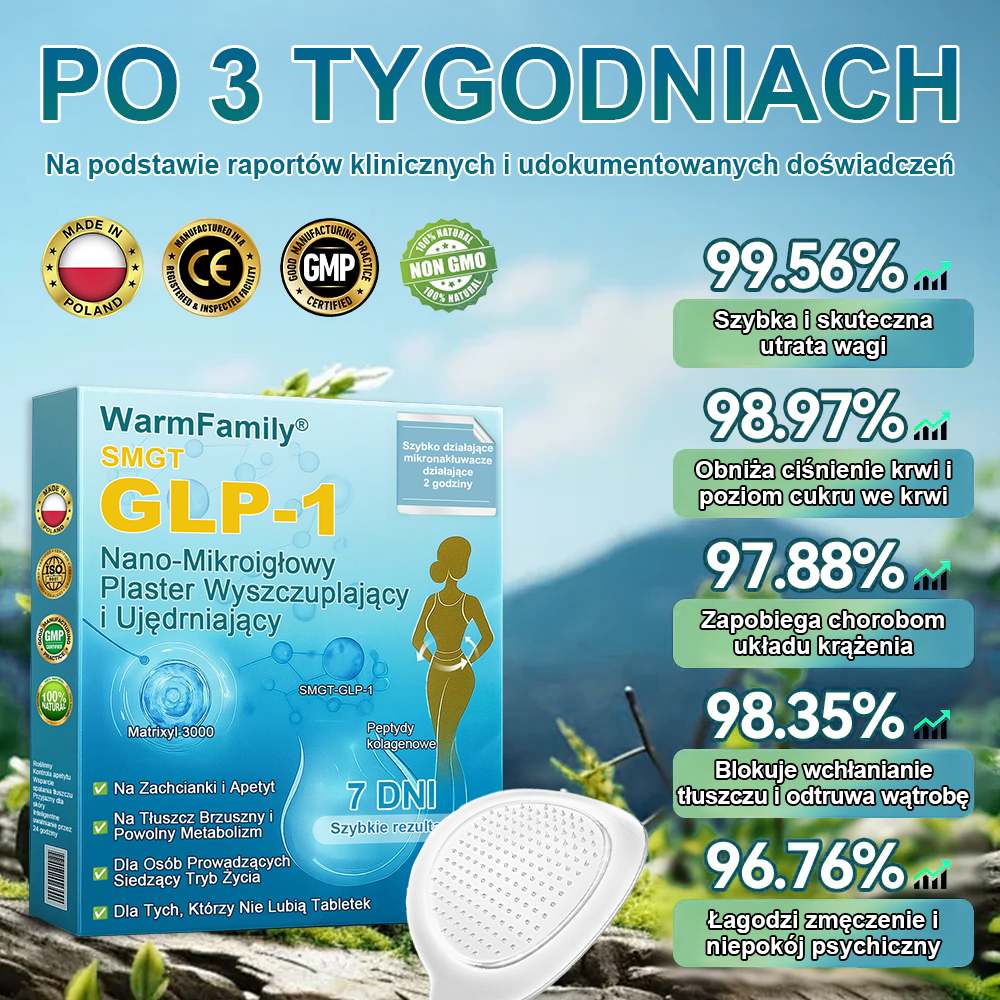 WarmFamily® SMGT-GLP-1 Nano Plaster z Mikronakłuciami z Kolagenem i Matrixylem 3000 ✅ | Klinicznie potwierdzone działanie na odchudzanie, zdrowie sercowo-naczyniowe, cukrzycę i inne problemy zdrowotne, polecany przez lekarzy 👨⚕️