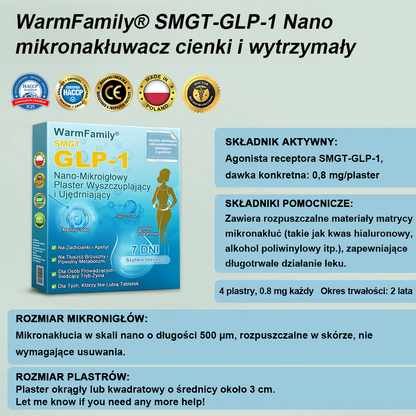 WarmFamily® SMGT-GLP-1 Nano Plaster z Mikronakłuciami z Kolagenem i Matrixylem 3000 ✅ | Klinicznie potwierdzone działanie na odchudzanie, zdrowie sercowo-naczyniowe, cukrzycę i inne problemy zdrowotne, polecany przez lekarzy 👨‍⚕️