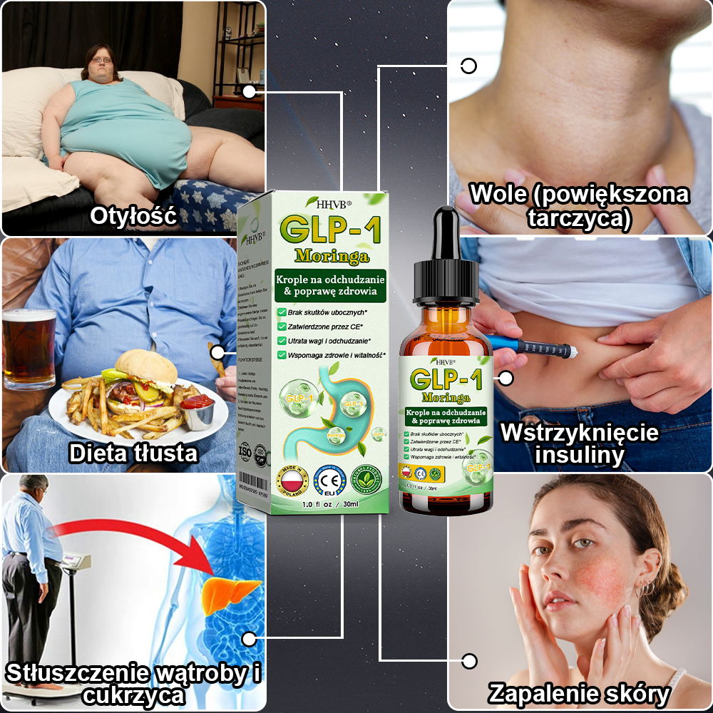 HHVB® GLP-1 Krople odchudzające wzmacniające zdrowie👨‍⚕️ (Spalacz tłuszczu klasy spożywczej - Opracowany przez Polskie Towarzystwo Walki z Otyłością)